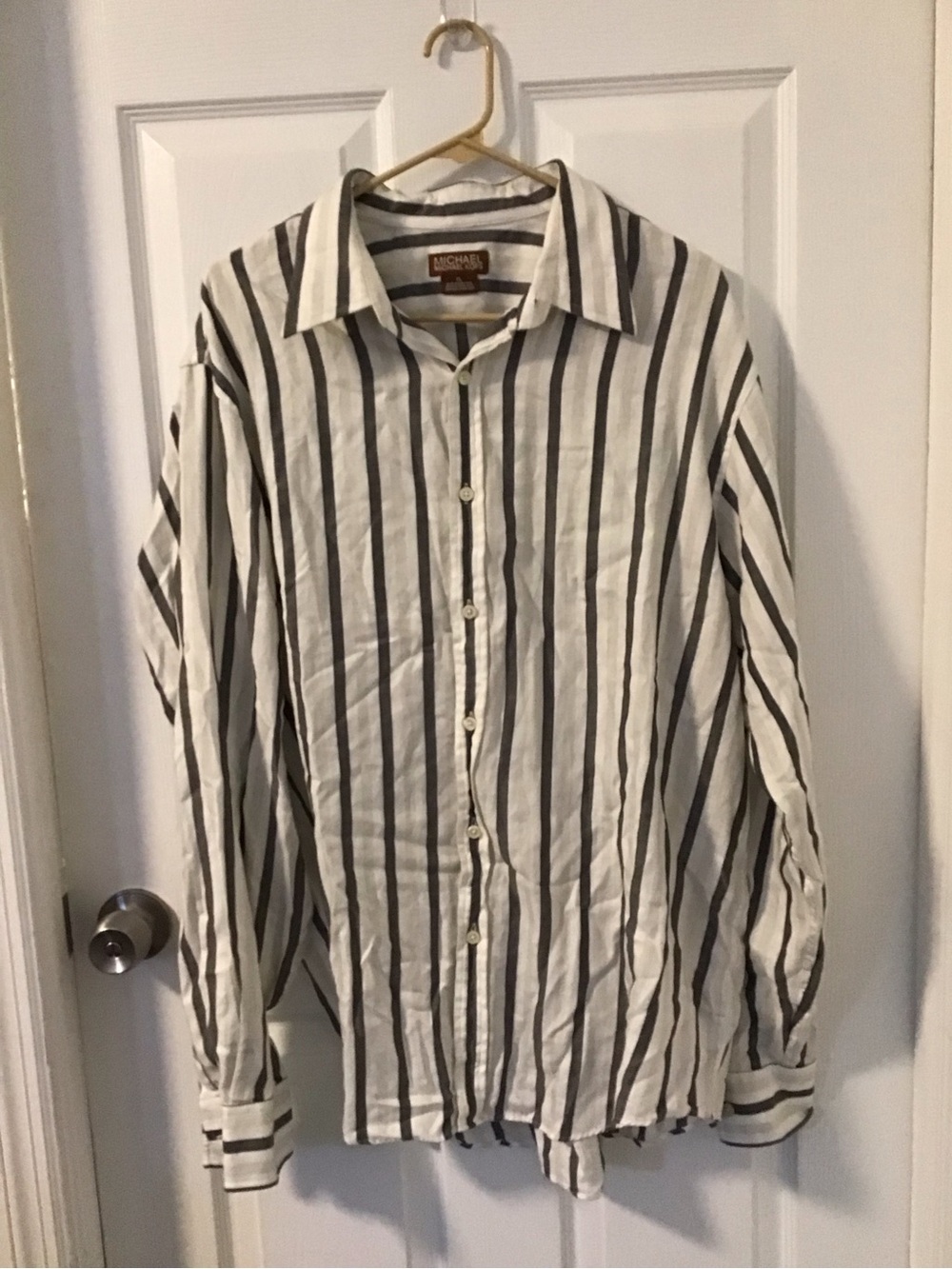Michael Kors Cream Shirt with Black Vertical Stripes